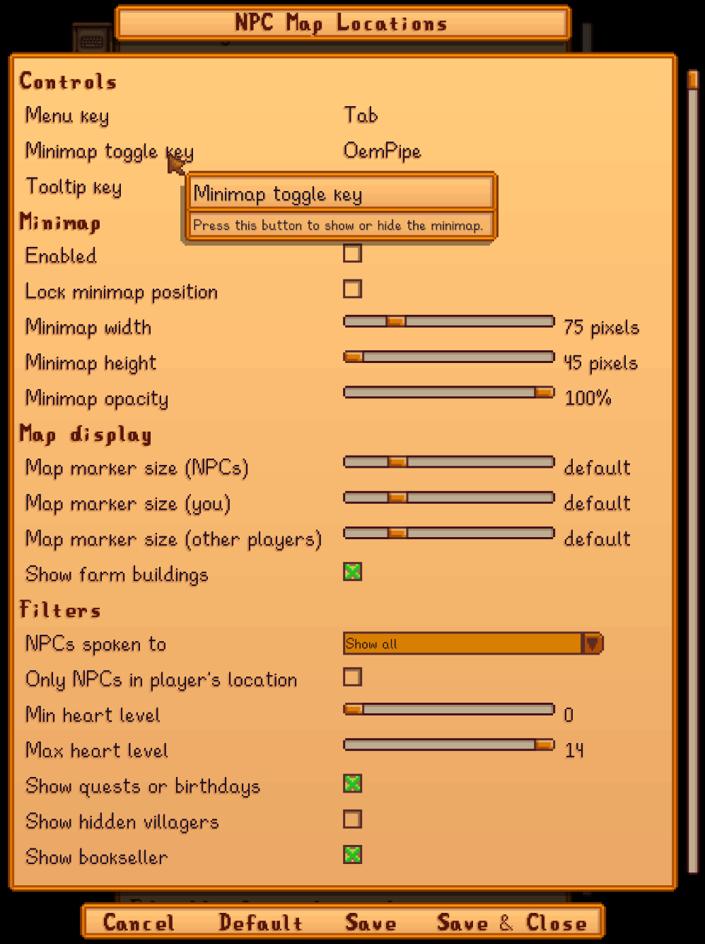 Config menu